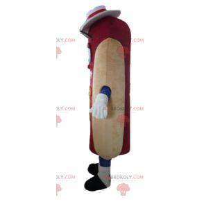 Mascotte di hot dog gigante carino e colorato con un cappello -