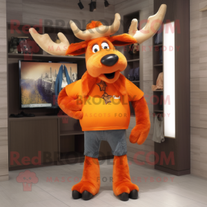 Orange Elk mascot costume character dressed with a Flare Jeans and Cummerbunds