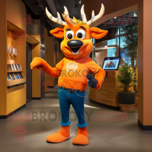 Orange Elk mascot costume character dressed with a Flare Jeans and Cummerbunds