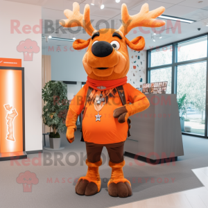 Orange Elk mascot costume character dressed with a Flare Jeans and Cummerbunds