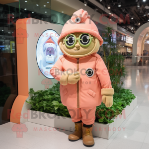 Peach Wrist Watch mascot costume character dressed with a Parka and Berets