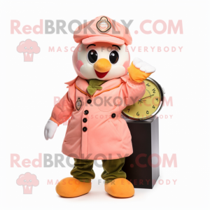 Peach Wrist Watch mascot costume character dressed with a Parka and Berets