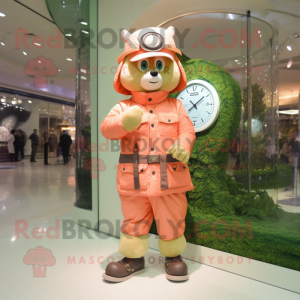 Peach Wrist Watch mascot costume character dressed with a Parka and Berets