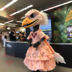Peach Utahraptor mascot costume character dressed with a Midi Dress and Wraps
