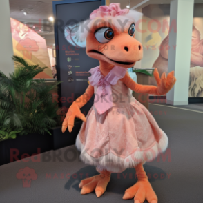 Peach Utahraptor mascot costume character dressed with a Midi Dress and Wraps