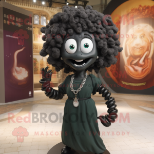 Black Medusa mascot costume character dressed with a Polo Shirt and Necklaces