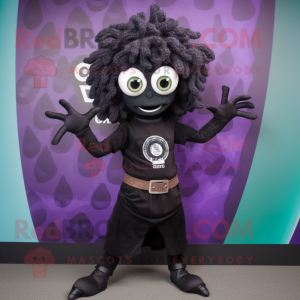 Black Medusa mascot costume character dressed with a Polo Shirt and Necklaces