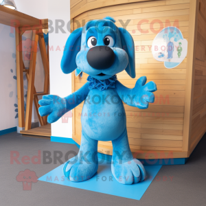 Blue Dog mascot costume character dressed with a Wrap Dress and Foot pads