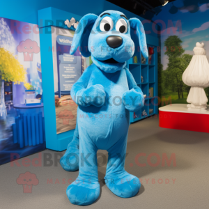 Blue Dog mascot costume character dressed with a Wrap Dress and Foot pads