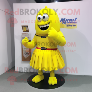 Yellow Frankenstein mascot costume character dressed with a Mini Skirt and Shoe clips