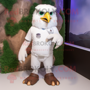 White Hawk mascot costume character dressed with a Polo Shirt and Mittens
