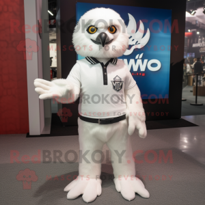 White Hawk mascot costume character dressed with a Polo Shirt and Mittens