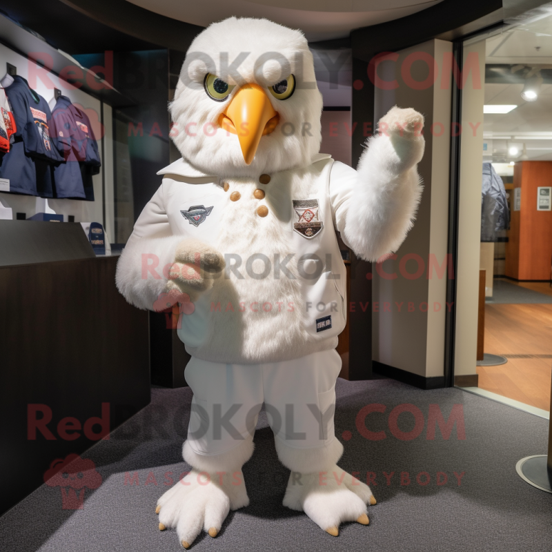 White Hawk mascot costume character dressed with a Polo Shirt and Mittens White Hawk mascot costume character dressed with a Polo Shirt and Mittens
