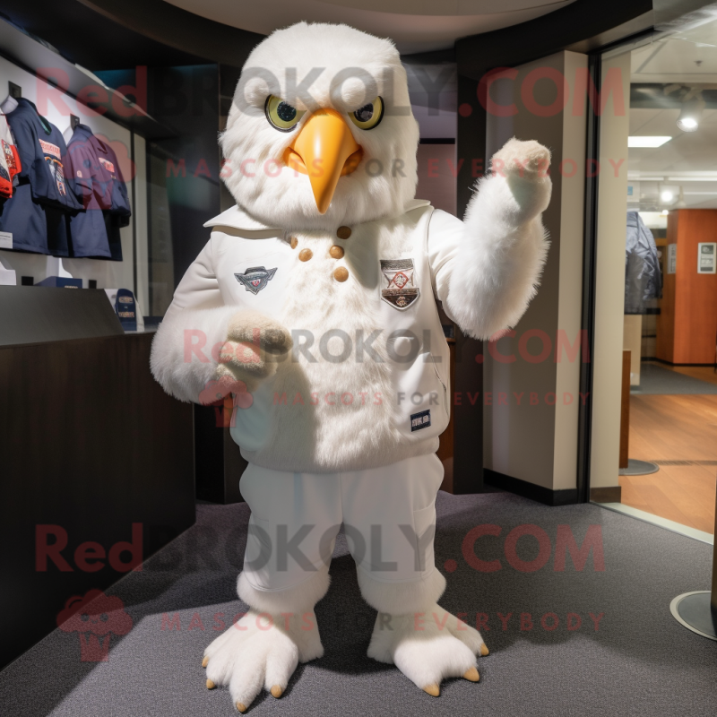 White Hawk mascot costume character dressed with a Polo Shirt and Mittens