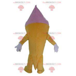 Mascote gigante de casquinha de sorvete rosa e amarela -