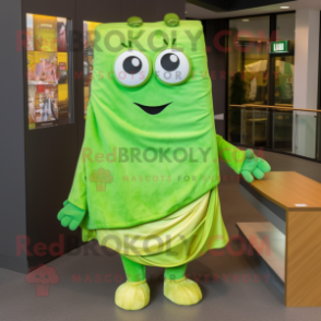 Lime Green Lasagna mascot costume character dressed with a Sweatshirt and Tie pins