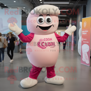 Pink Clam Chowder mascot costume character dressed with a One-Piece Swimsuit and Suspenders