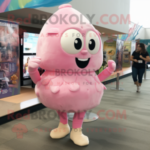 Pink Clam Chowder mascot costume character dressed with a One-Piece Swimsuit and Suspenders