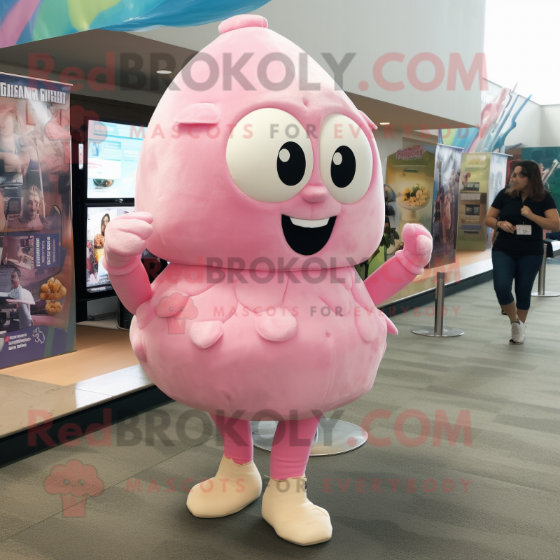 Pink Clam Chowder mascot costume character dressed with a One-Piece Swimsuit and Suspenders Pink Clam Chowder mascot costume character dressed with a One-Piece Swimsuit and Suspenders