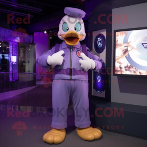 Purple Goose mascot costume character dressed with a Trousers and Digital watches