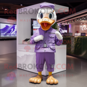 Purple Goose mascot costume character dressed with a Trousers and Digital watches