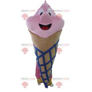Maskot obří zmrzlinový kornout hnědá růžová a modrá -
