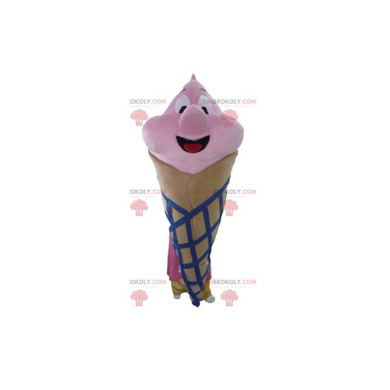 Mascot cono de helado gigante marrón rosa y azul -