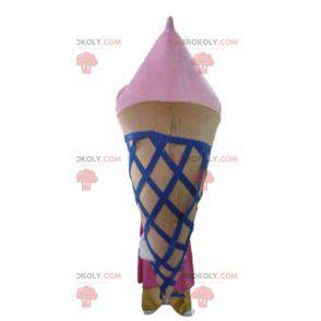 Mascote gigante de casquinha de sorvete marrom rosa e azul -