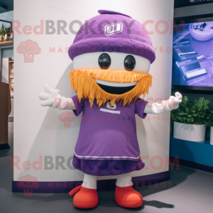 Purple Ramen mascot costume character dressed with a Shorts and Beanies