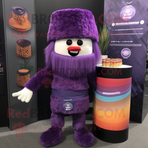Purple Ramen mascot costume character dressed with a Shorts and Beanies