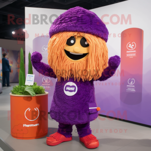 Purple Ramen mascot costume character dressed with a Shorts and Beanies