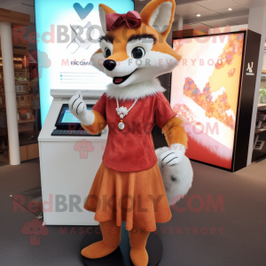 nan Fox mascot costume character dressed with a Cocktail Dress and Smartwatches
