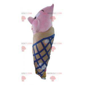 Mascot cono de helado gigante marrón rosa y azul -