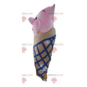 Mascotte de cornet de glace géant marron rose et bleu -