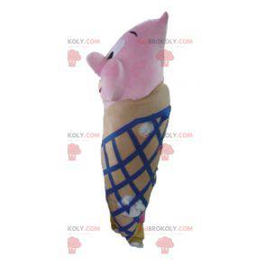 Mascotte gigante cono gelato marrone rosa e blu - Redbrokoly.com