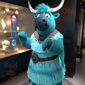 Cyan Yak maskotdräkt...