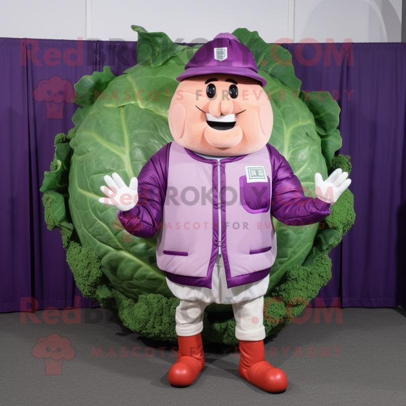 Lavender Corned Beef And Cabbage mascot costume character dressed with a Bomber Jacket and Bracelet watches