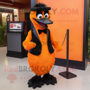 Orange Emu mascot costume character dressed with a Tuxedo and Shoe laces