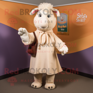 Beige Suffolk Sheep mascot costume character dressed with a A-Line Skirt and Shawls