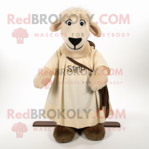 Beige Suffolk Sheep mascot costume character dressed with a A-Line Skirt and Shawls