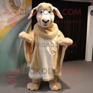 Beige Suffolk Sheep mascot costume character dressed with a A-Line Skirt and Shawls