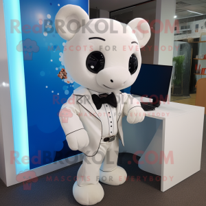 White Computer mascot costume character dressed with a Coat and Bow ties