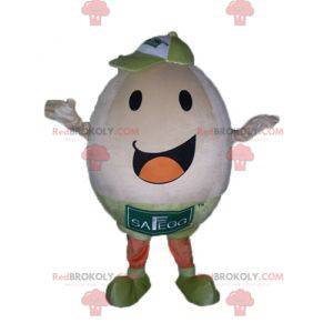 Mascotte dell'uovo gigante molto sorridente e gioviale -