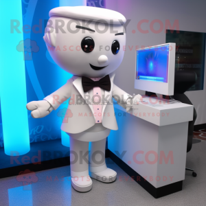 White Computer mascot costume character dressed with a Coat and Bow ties