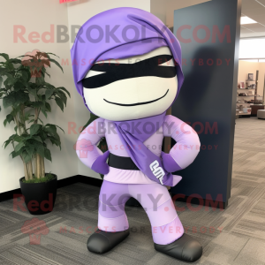 Lavender Ninja mascot costume character dressed with a Blazer and Shoe laces