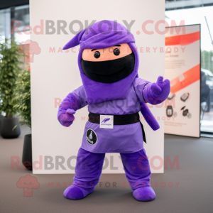 Lavender Ninja mascot costume character dressed with a Blazer and Shoe laces