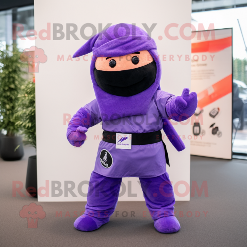 Lavender Ninja mascot costume character dressed with a Blazer and Shoe laces Lavender Ninja mascot costume character dressed with a Blazer and Shoe laces