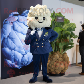 Navy Cauliflower mascot costume character dressed with a Blazer and Hair clips