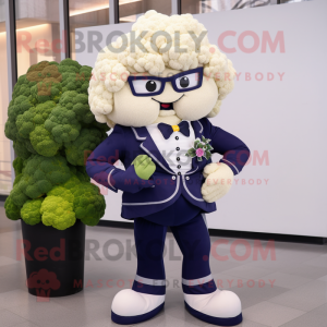 Navy Cauliflower mascot costume character dressed with a Blazer and Hair clips