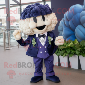 Navy Cauliflower mascot costume character dressed with a Blazer and Hair clips